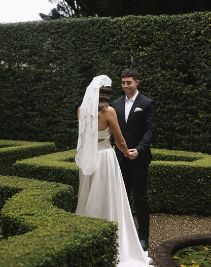 Simple A Line Strapless White Satin Long Sweep Wedding Dress Ball Gown SH2169