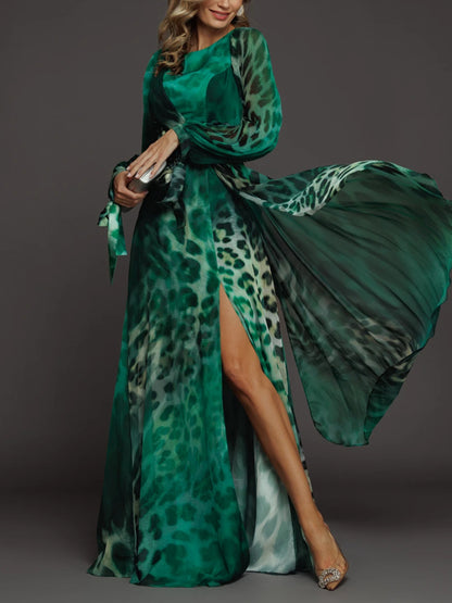 Leopard Print Chiffon Party Dress