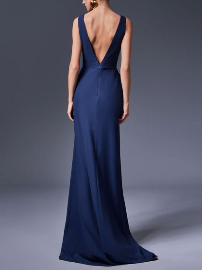 Two Piece Embroidered Cape & Open Slit Draped Dress