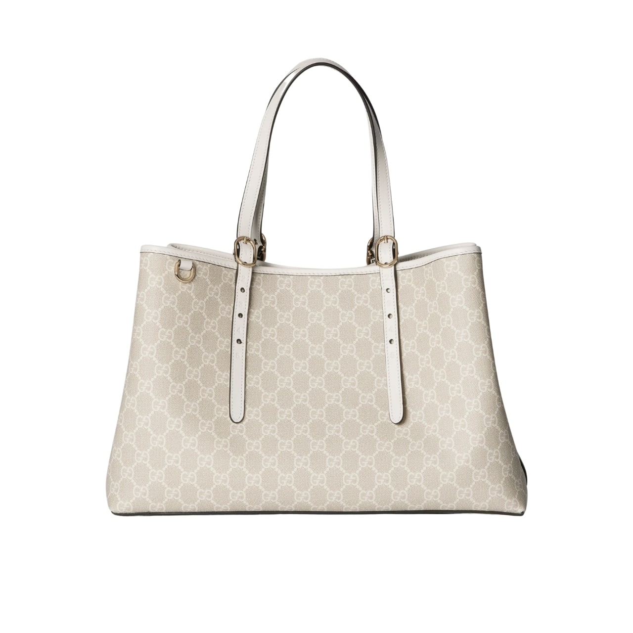 GUCCI GG EMBLEM LARGE TOTE BAG BEIGE AND WHITE COATED FABRIC 38CM 815213 FAD6L 9641