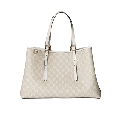 GUCCI GG EMBLEM LARGE TOTE BAG BEIGE AND WHITE COATED FABRIC 38CM 815213 FAD6L 9641