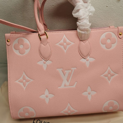 LOUIS VUITTON ONTHEGO MM MONOGRAM EMPREINTE LEATHER TRIANON PINK 33CM M46286