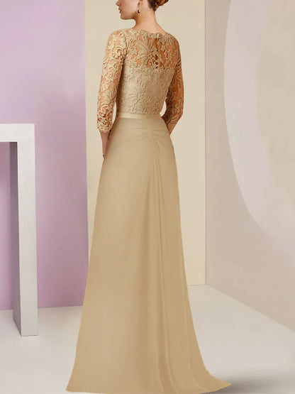 Round Neck Lace Solid Color Maxi Dress