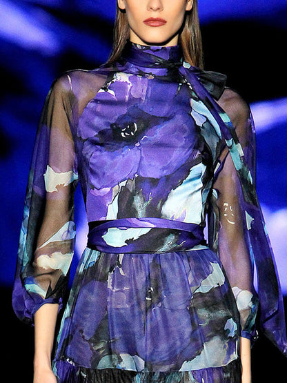 Elegant Chiffon Print Holiday Dress