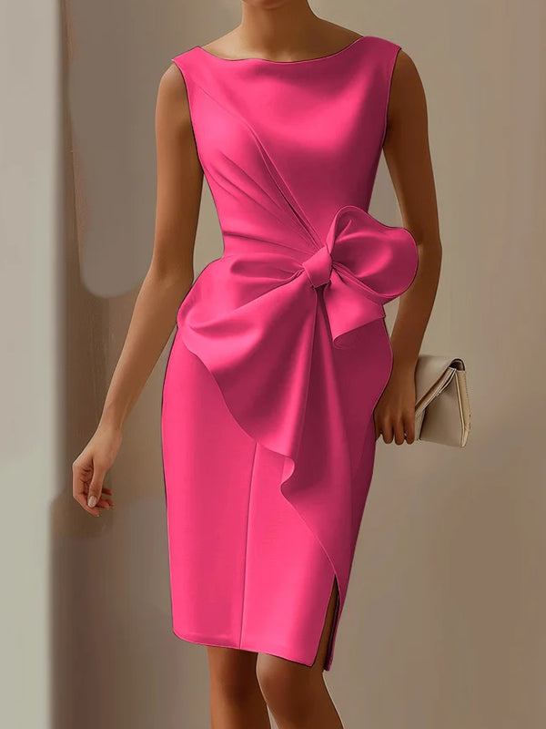 White 3D Bow Sleeveless Sheath Midi Dress