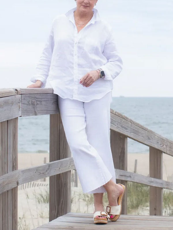 Solid Color Cotton and Linen Women's Shirt