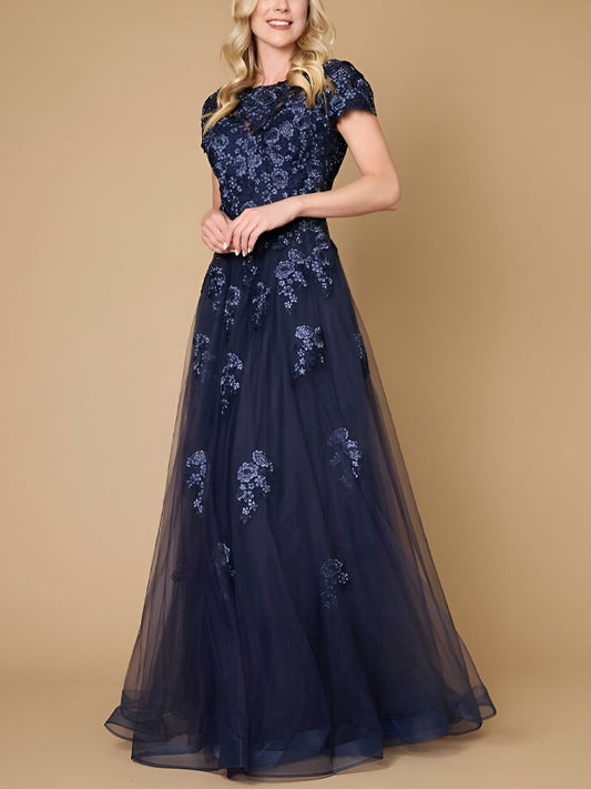 Round Neck Lace Sequin Solid Color Maxi Dress