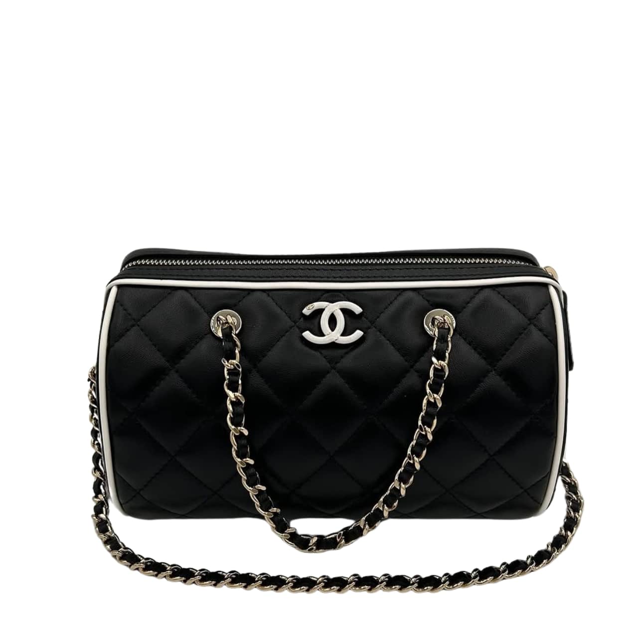 CHANEL CLUTCH WITH CHAIN BLACK AND WHITE 18CM