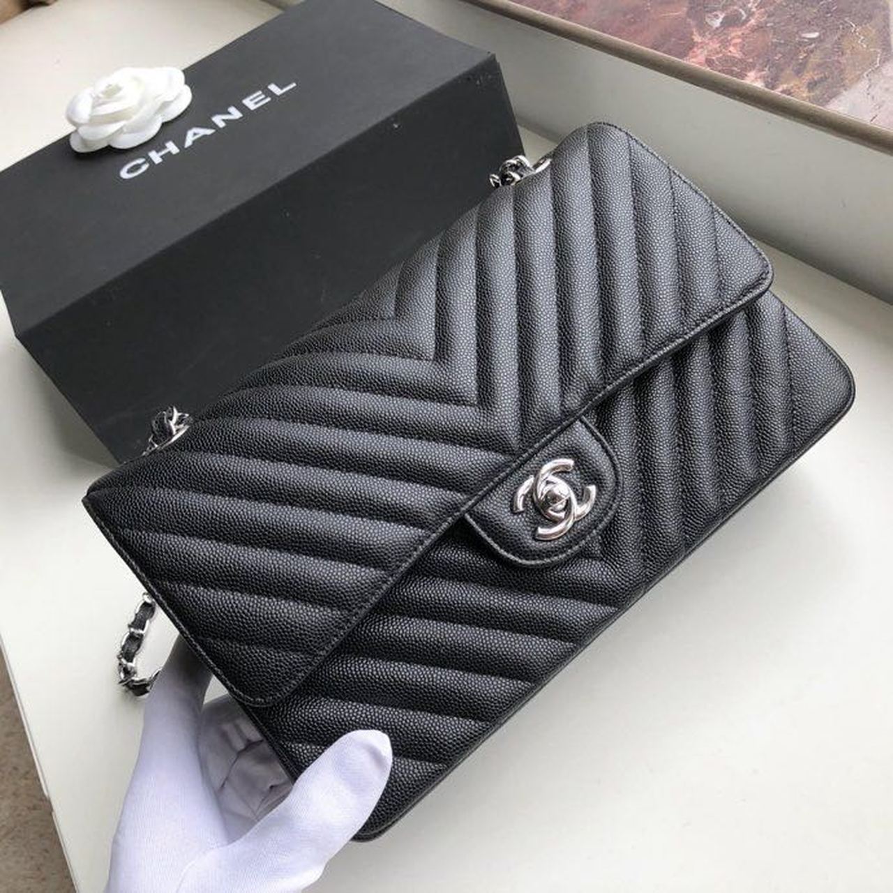 Chanel Chevron Classic Lamb Skin