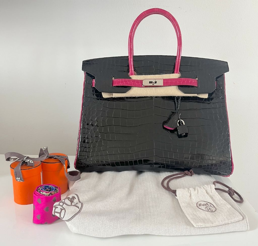 Hermès Very Rare Birkin HSS Special Order 35 cm Shiny Black Crocodile Birkin Bag