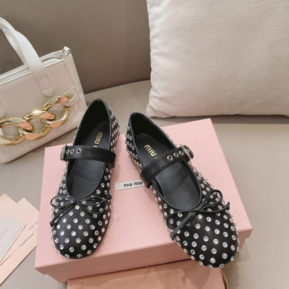 MIUMIU LEATHER BALLERINAS IN BLACK 5F212E 070 F0002 F 005
