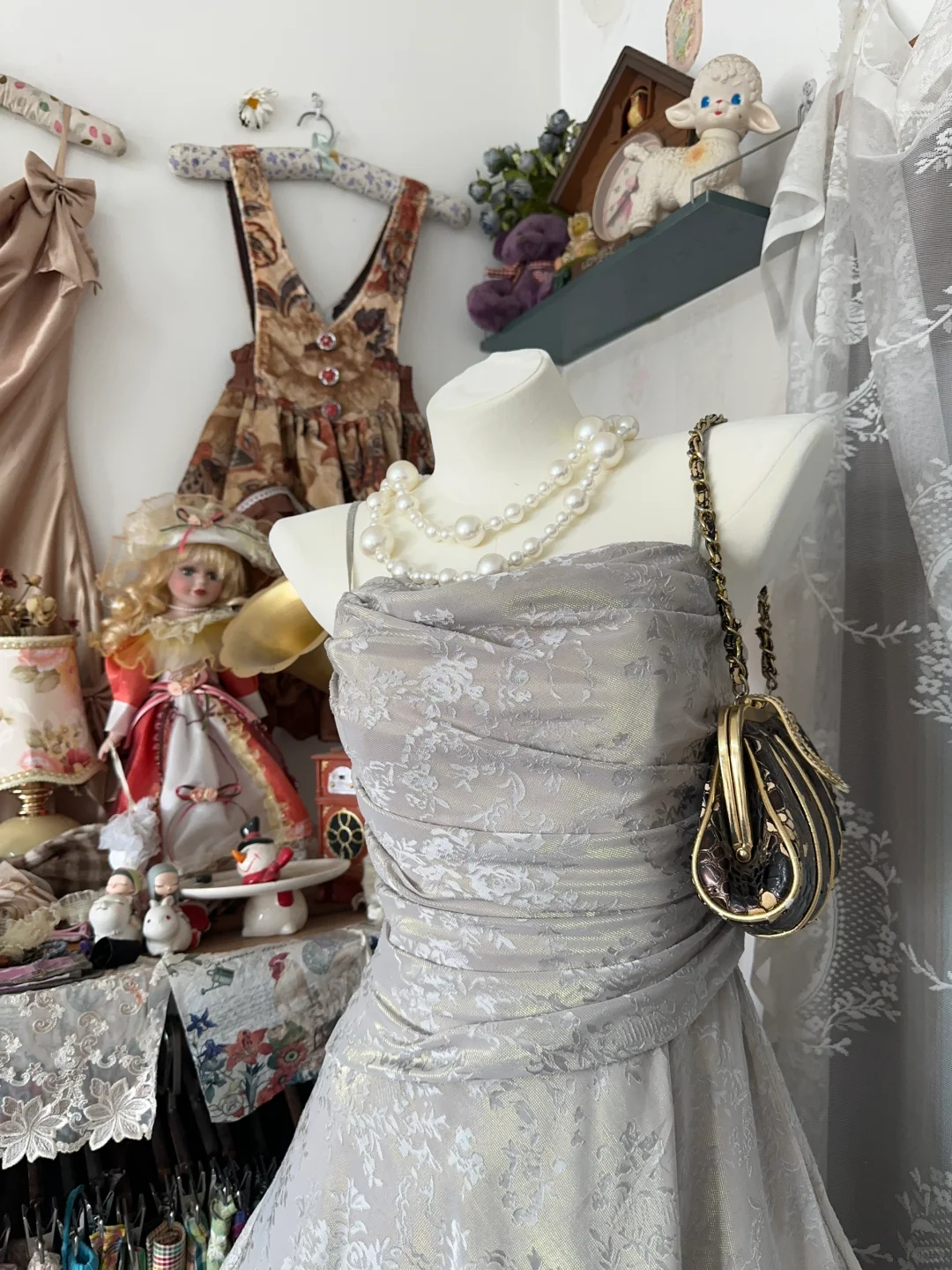 Vintage Spaghetti Straps Satin Print Floral Party Dress Birthday Dress  S507