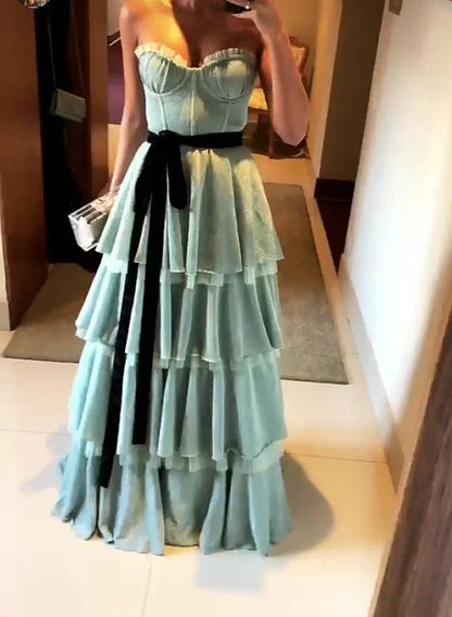 White fashion tube top elegant long floor-length layered tulle ball gown evening dress gh3364