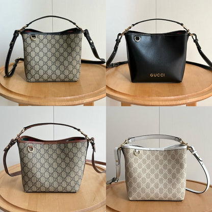 GUCCI GG EMBLEM SMALL BUCKET BAG BLACK LEATHER 20CM 815118 AAEC2 1000