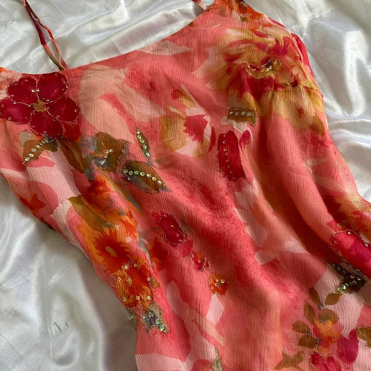 Orange Elegant Floral Long Chiffon Ball Gown Evening Dress Party Dress Prom Dress gh4236