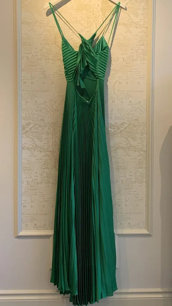 Green Long Pleated Prom Evening Dress     fg4881
