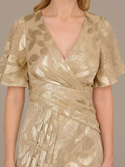 Metallic Print Flutter Sleeve Sheath Dress