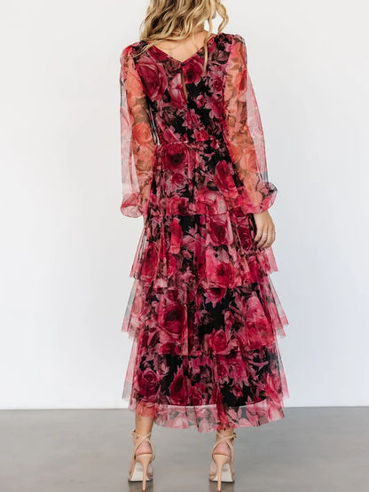 Layered Chiffon Print Maxi Dress