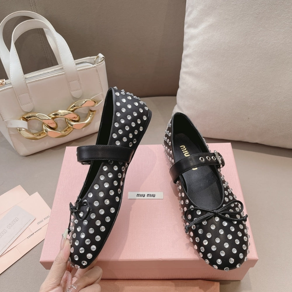 MIUMIU LEATHER BALLERINAS IN BLACK 5F212E 070 F0002 F 005