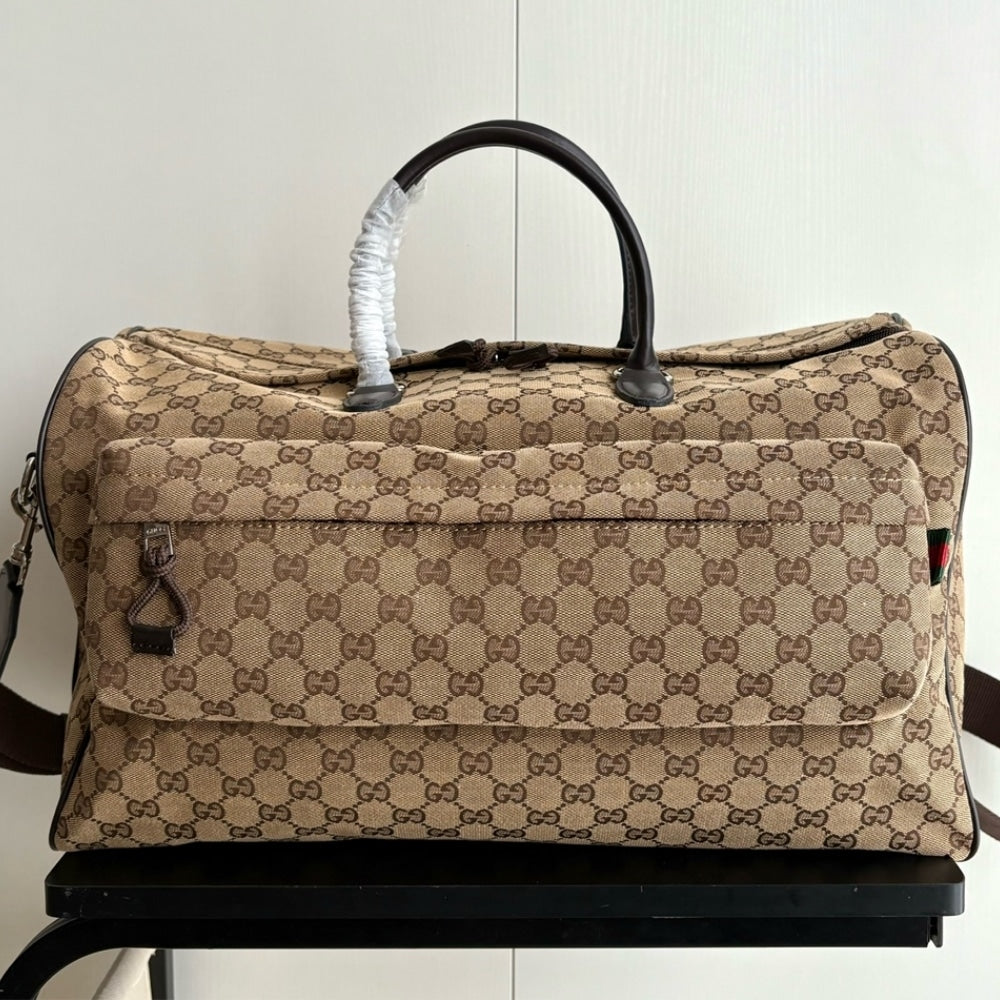 GUCCI MEDIUM GG DUFFLE BAG BEIGE AND DARK BROWN 45CM ‎800185 FADUJ 9854