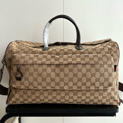GUCCI MEDIUM GG DUFFLE BAG BEIGE AND DARK BROWN 45CM ‎800185 FADUJ 9854
