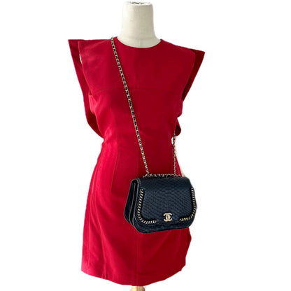 Chanel black braided chic flap bag in python