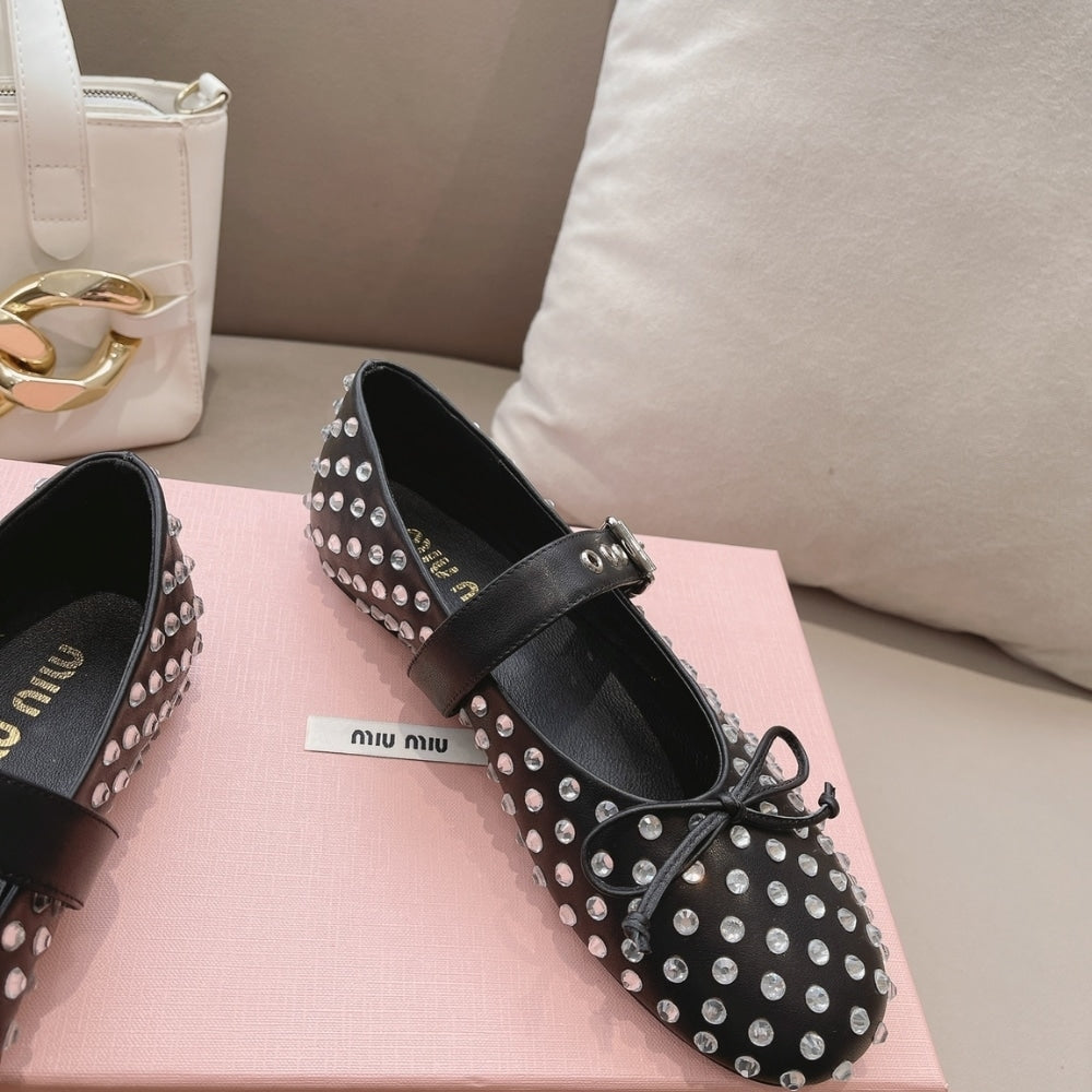 MIUMIU LEATHER BALLERINAS IN BLACK 5F212E 070 F0002 F 005