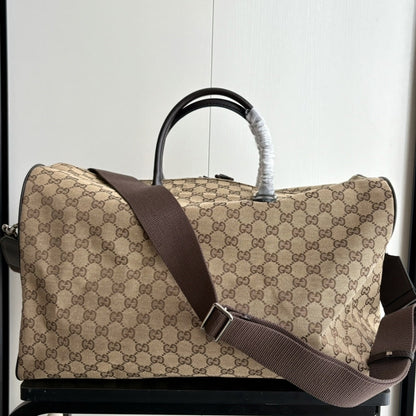 GUCCI MEDIUM GG DUFFLE BAG BEIGE AND DARK BROWN 45CM ‎800185 FADUJ 9854