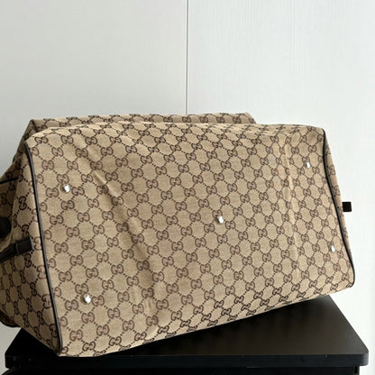 GUCCI MEDIUM GG DUFFLE BAG BEIGE AND DARK BROWN 45CM ‎800185 FADUJ 9854