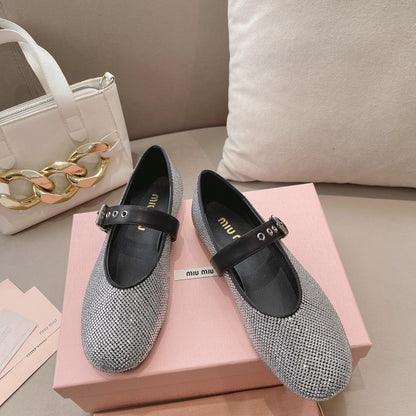 MIUMIU SATIN BALLERINAS WITH CRYSTALS BLACK 5F209E 2AWL F0002 F 005