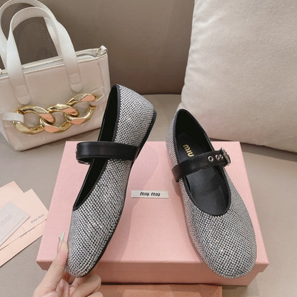 MIUMIU SATIN BALLERINAS WITH CRYSTALS BLACK 5F209E 2AWL F0002 F 005