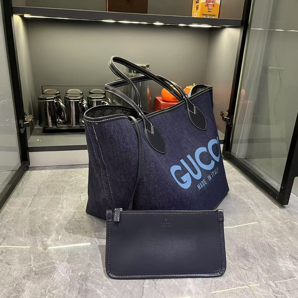 GUCCI TOTISSIMA MEDIUM REVERSIBLE TOTE DENIM DARK BLUE 30CM 820481 FAD3J 8441