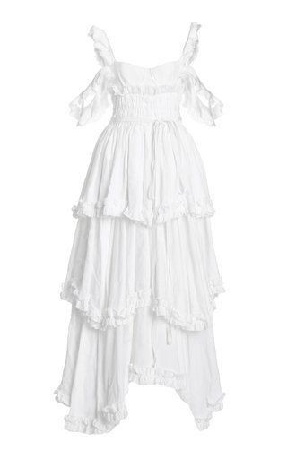 Sexy A line Straps Ruffles Floor Length Chiffon White Prom Dress 1697