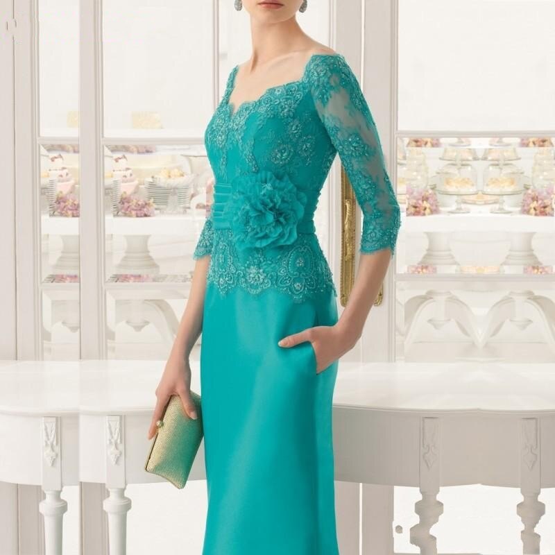 loveedsTM-Gorgeous Teal Lace Mother of the Bride Dresses With Off Shoulder Three Quarter Sleeves Wedding Guest Gowns V Neck Full Length