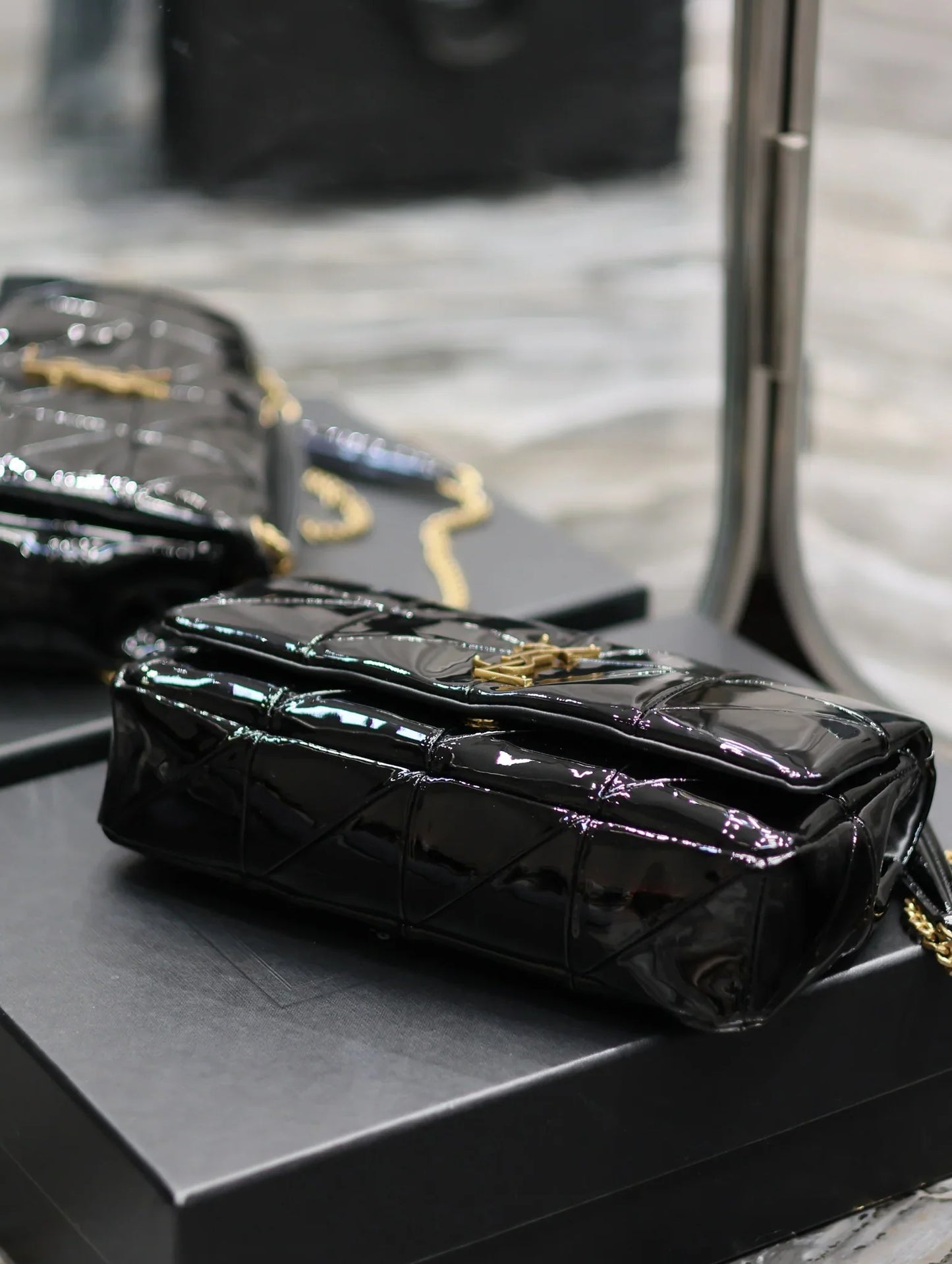 YSL Jaime Patent Black Bag - 25x15x7.5cm