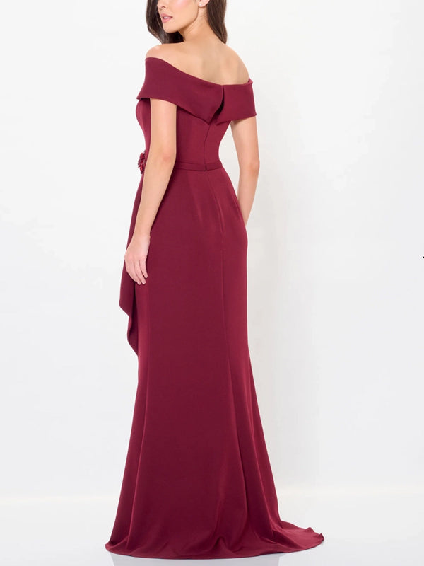 Off-the-shoulder Solid Color Maxi Dress