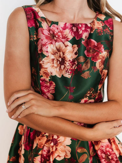 Crew Neck Sleeveless Printed Midi Dress