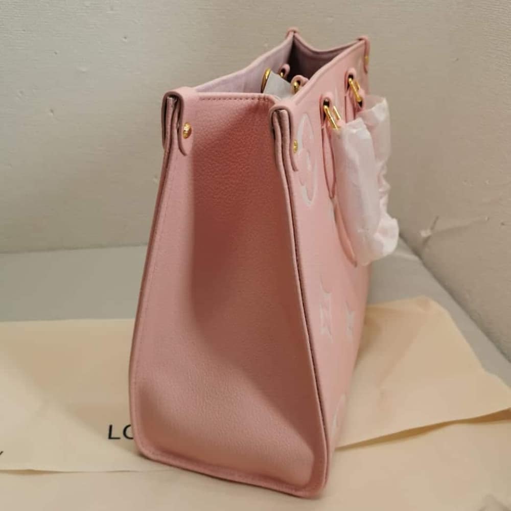 LOUIS VUITTON ONTHEGO MM MONOGRAM EMPREINTE LEATHER TRIANON PINK 33CM M46286