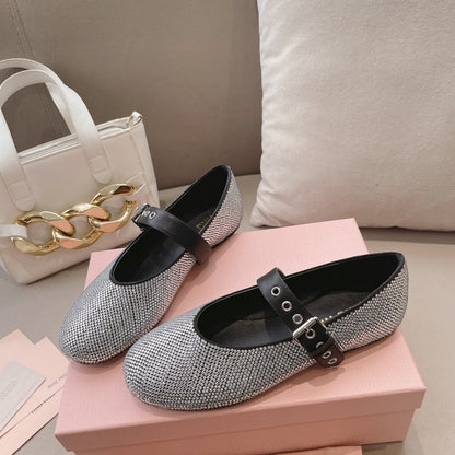 MIUMIU SATIN BALLERINAS WITH CRYSTALS BLACK 5F209E 2AWL F0002 F 005