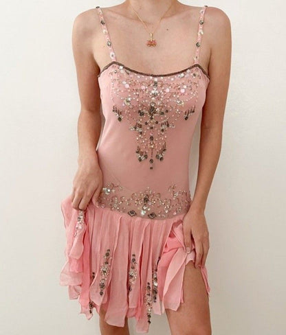 Pink Beaded Sparkling Short Chiffon Homecoming Dress Birthday Party Dressgh5134