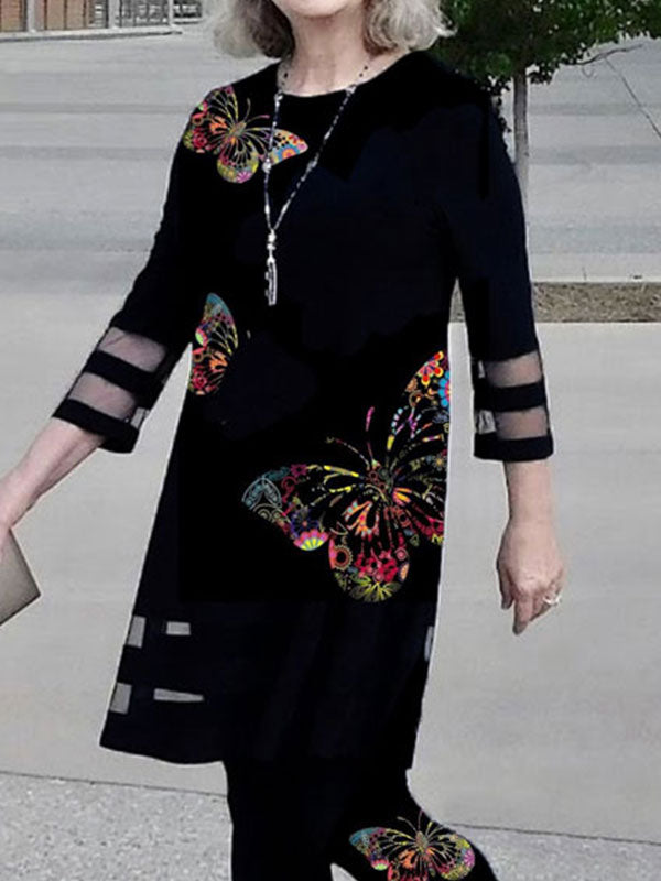 Temperament Butterfly Print Ladies Suit