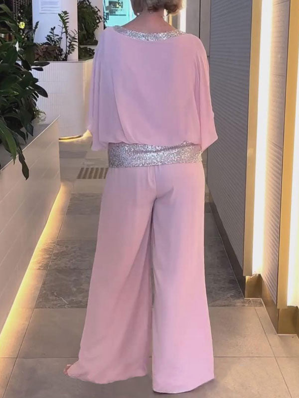 Chiffon Sequins Temperament Bat Sleeve Women's Sets