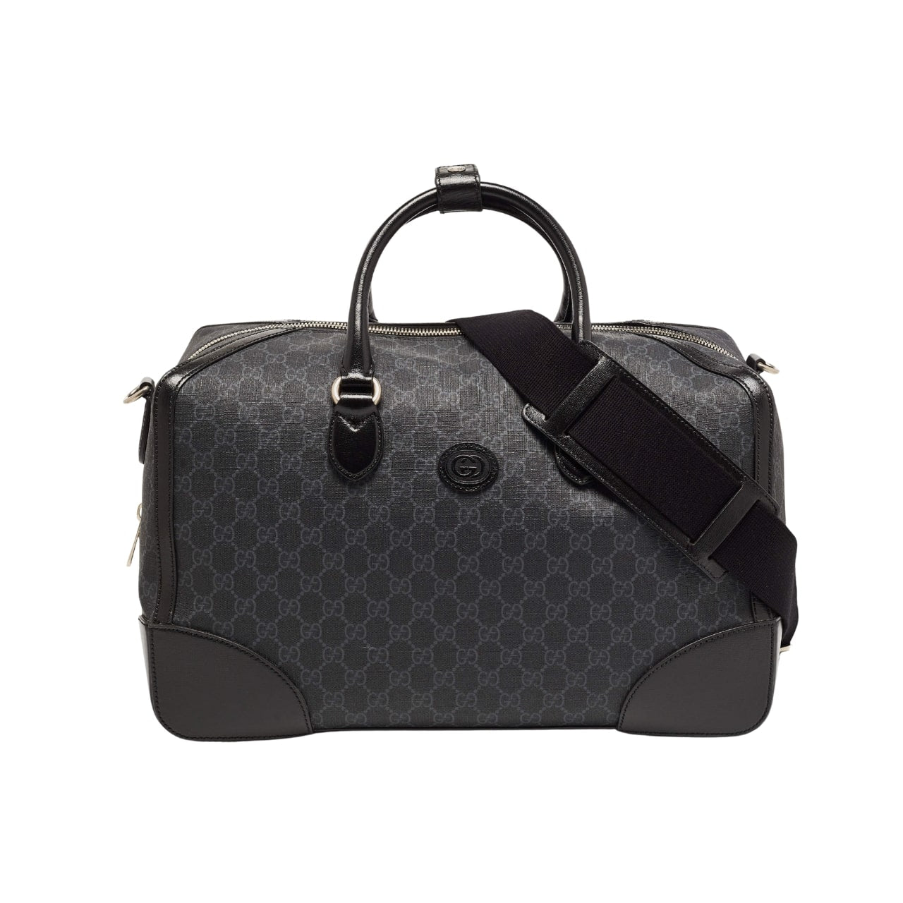 GUCCI BLACK GG SUPREME CANVAS INTERLOCKING G DUFFLE BAG BLACK 42CM