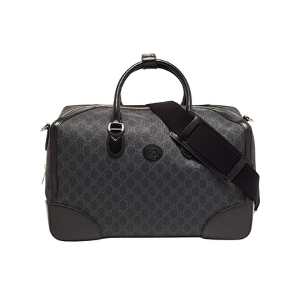 GUCCI BLACK GG SUPREME CANVAS INTERLOCKING G DUFFLE BAG BLACK 42CM