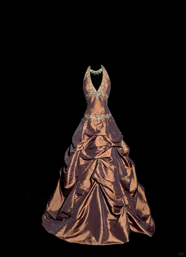 Vintage Ball Gown Halter Brown Sleeveless Long Prom Gown Fairy Prom Dresses SH3091