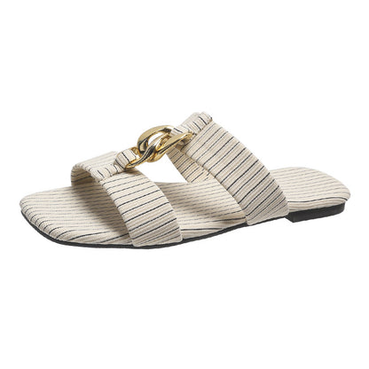 Stitched twine solid color flat-heel ladies sandals