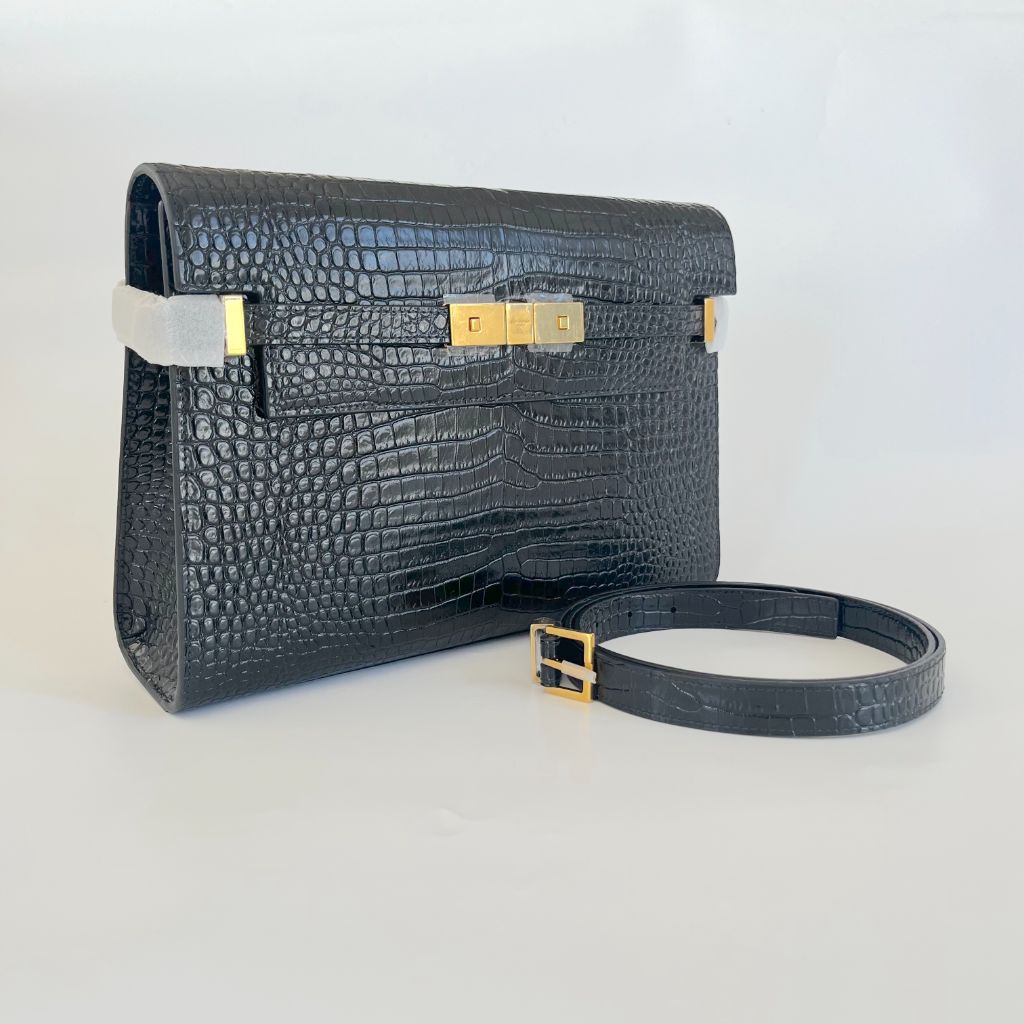Saint Laurent Manhattan crocodile-effect leather shoulder bag
