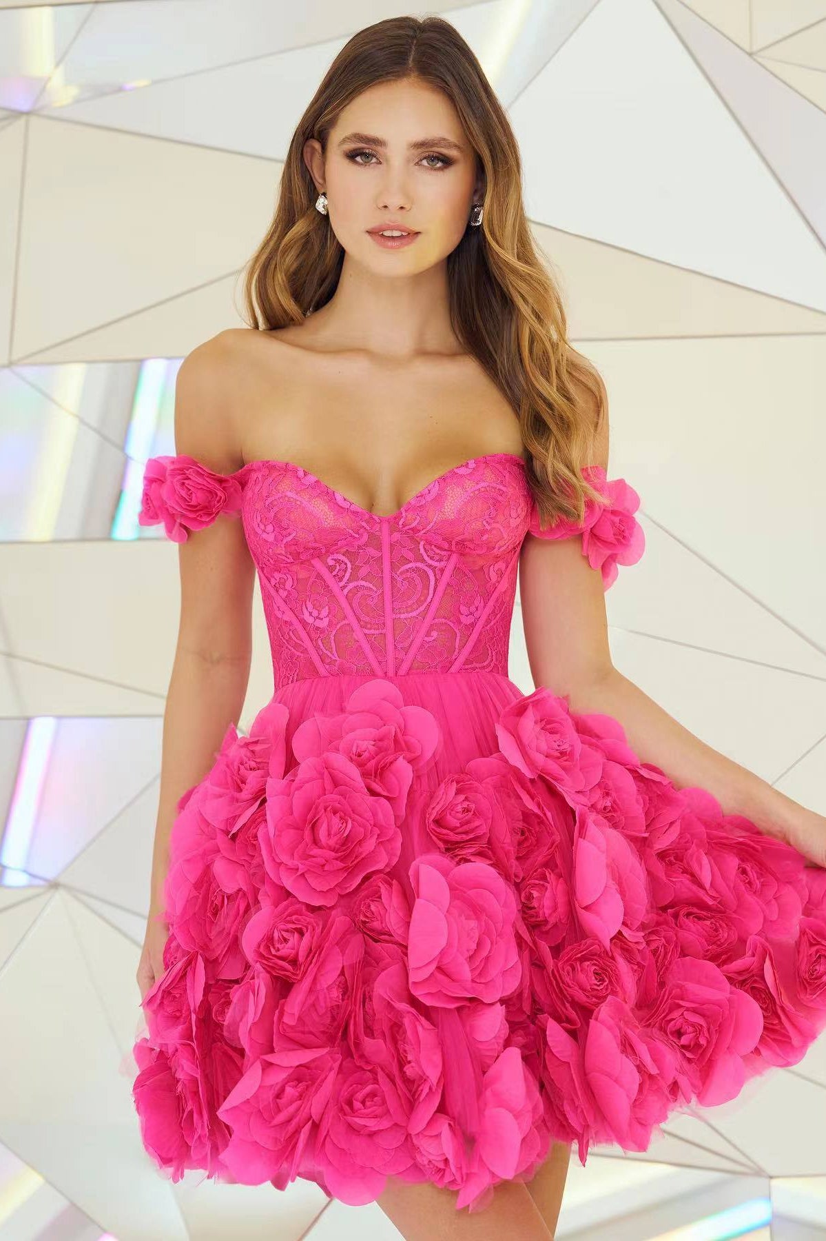 loveedsTM-Pink short flower tube top dress-vx