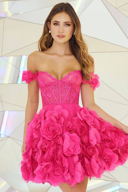 loveedsTM-Pink short flower tube top dress-vx