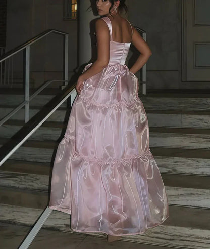 Pink Fashion Elegant Shiny A-line Spaghetti Strap Long satin Lace Ball Gown,Evening Dress,Party Dress gh3517